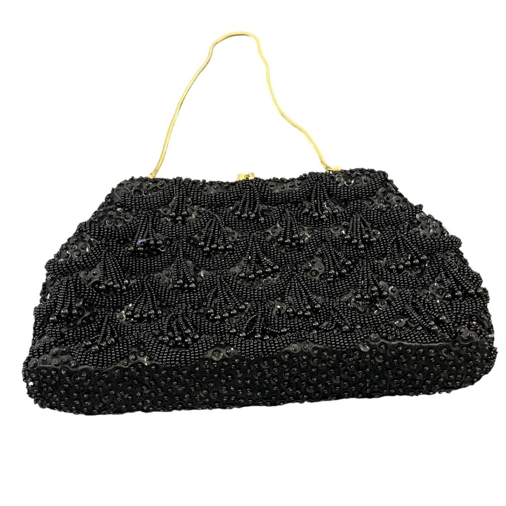 Beaded Clutch Womens Small Black Vintage Sequin Evening Bag Gold Chain